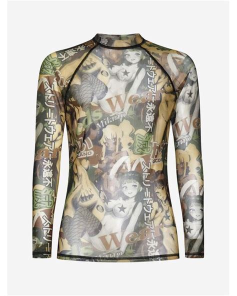Gcds Hentai Print Mesh Top In Gray For Men Lyst