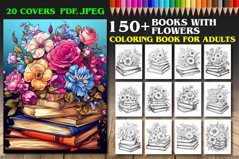 Books with Flowers Coloring Pages Graphic by Artistic Forest · Creative ...