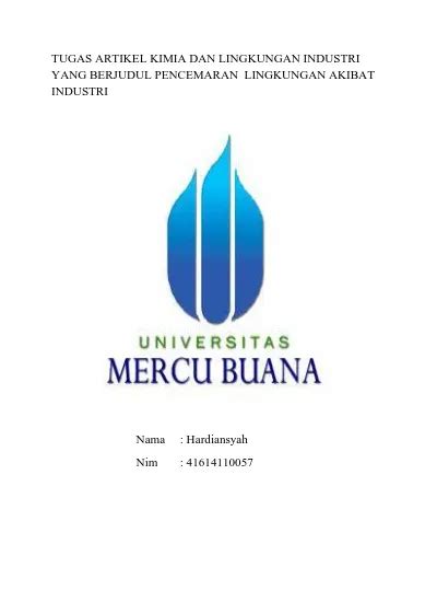 Tugas Artikel Kimia Dan Lingkungan Industri Yang Berjudul Pencemaran