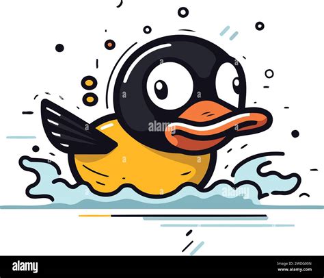 Cute cartoon penguin swimming in the water. Vector illustration Stock