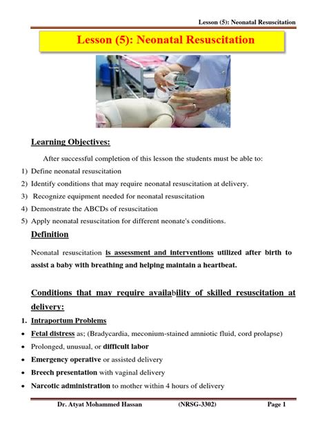 Lesson (5) Neonatal Resuscitation | PDF | Cardiopulmonary Resuscitation ...