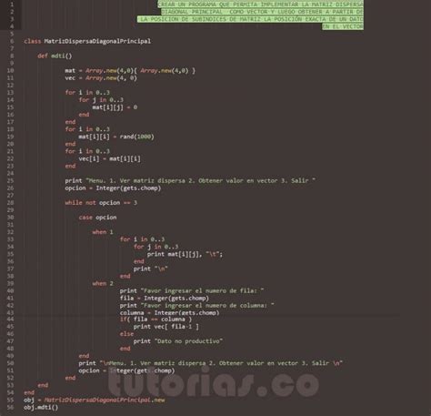 POO Ruby Matriz Dispersa Diagonal Principal En Vector Tutorias Co