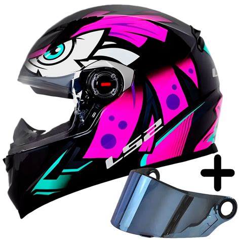 Capacete Feminino Ls Ff Tribal Rosa Viseira Azul Shopee Brasil