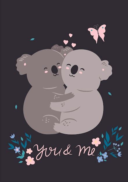 Premium Vector Postcard With A Couple Of Cute Loving Koalas Vector