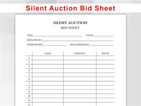 Printable Silent Auction Bid Sheet Template Editable Silent Auction ...