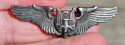 WWII US Army Air Force Sterling Pilot Wing Pin Back 2 W5 EBay