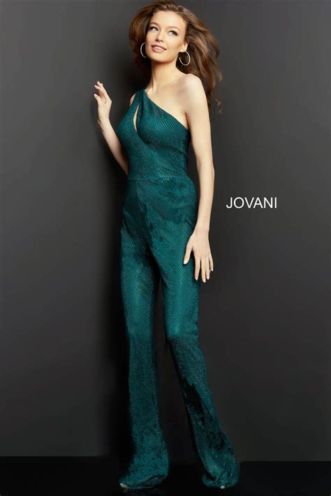 Jovani 09018 Hunter Embellished One Shoulder Contemporary Jumpsuit Jovani