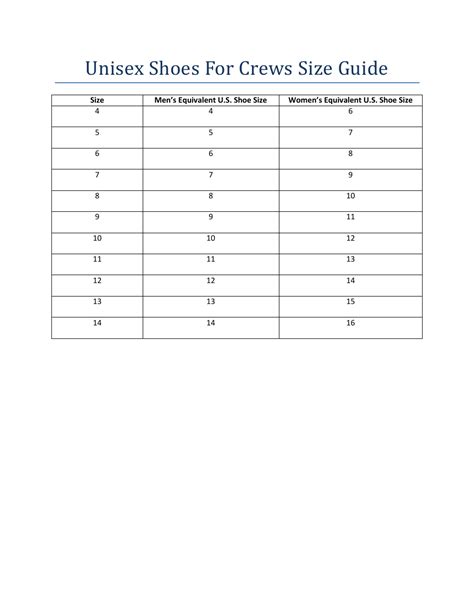 Unisex Shoes Size Chart Shoes For Crews Download Printable Pdf Templateroller