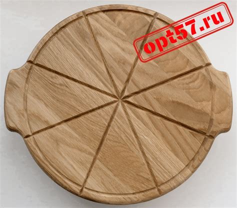 Доска для пиццы, массив дуба, с желобком, двумя ручками и секторами jv ...