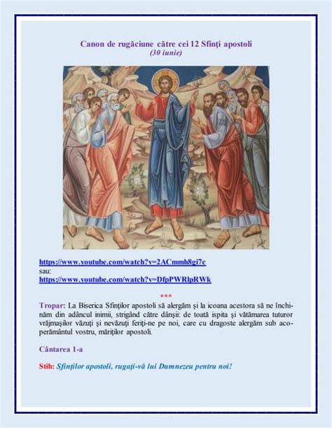 Canon De Rugăciune Către Cei 12 Sfinţi Apostoli 30 Iunie Pdf