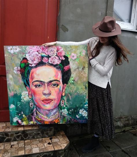 Frida Kahlo Acrylic Portrait Frida Kahlo Handmade Painting Big Art For