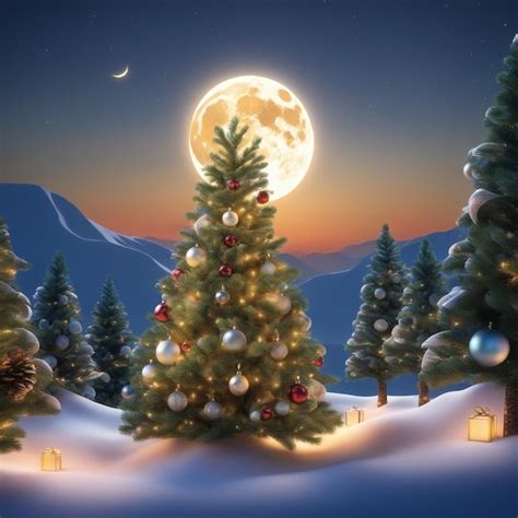 Premium AI Image | Christmas tree and decorations and moon highly ...