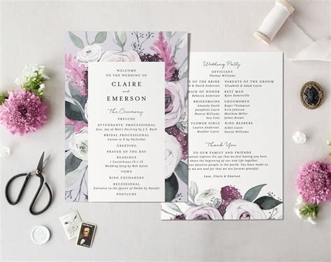 Printable Floral Wedding Program Template Instant Download - Etsy