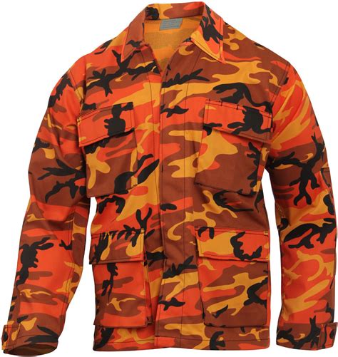 Mens Orange Camouflage Military Bdu Shirt Tactical Uniform Army Coat