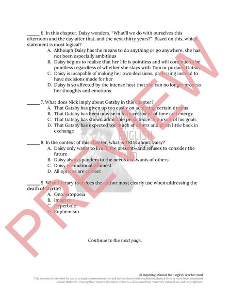 The Great Gatsby Chapter Close Reading Analysis Worksheet Made By