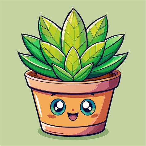 Premium Vector A Cartoon Of A Potted Plant With A Face And A Face