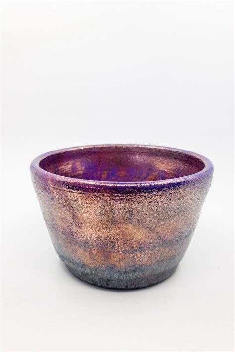 Cache Pot En Gr S Raku Violet Et Cuivre Etsy France Purple Art