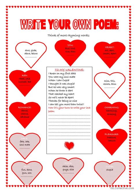 Love Poem Creative Writing Prompt English Esl Worksheets Pdf And Doc