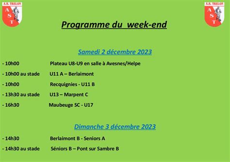 Agenda du week end 2 3 déc 2023 L A S TRELON