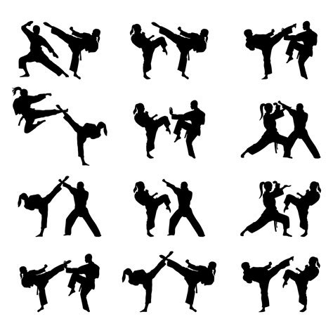 Big Set Of Vector Illustration Of Silhouette Karate In Fight Isolated