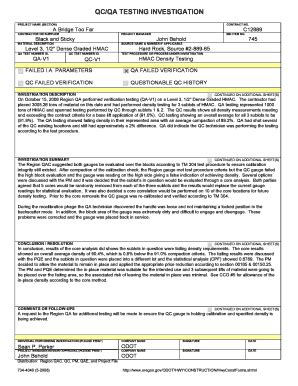 Fillable Online Ftp Odot State Or Qcqa Testing Investigation ODOT FTP