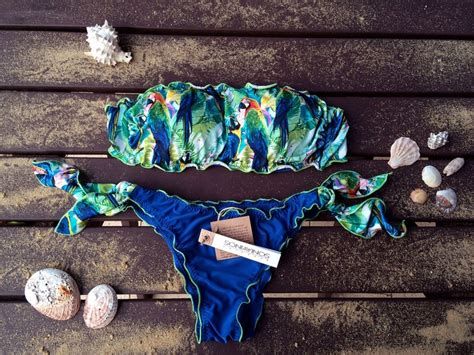 PARROTS Bikini Set Bandeau Top Woman Swimwear Handmade Etsy