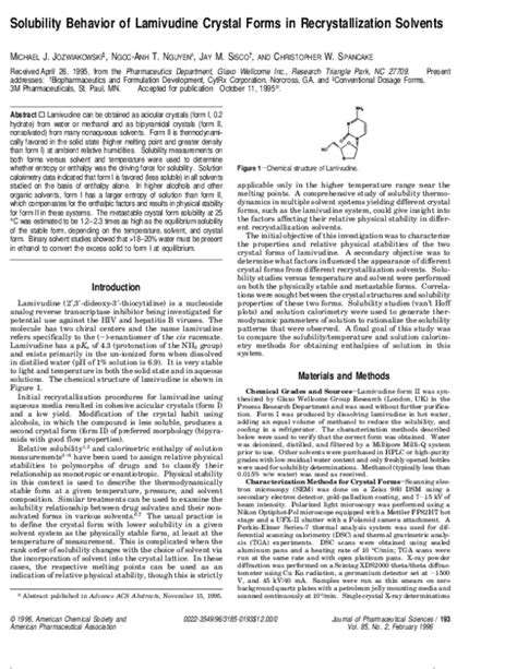 (PDF) Solubility Behavior of Lamivudine Crystal Forms in ...