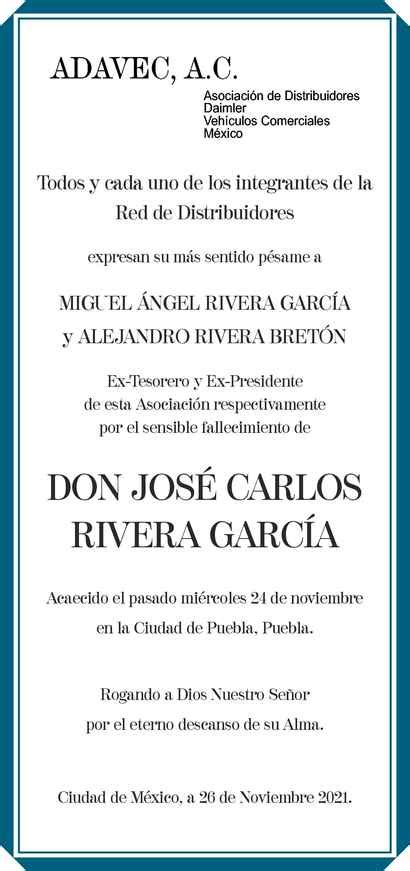 Se Or Jos Carlos Rivera Garc A Obituario Esquela