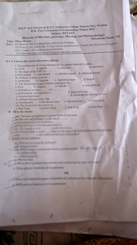 SOLUTION Bsc First Year Botany Question Paper Studypool