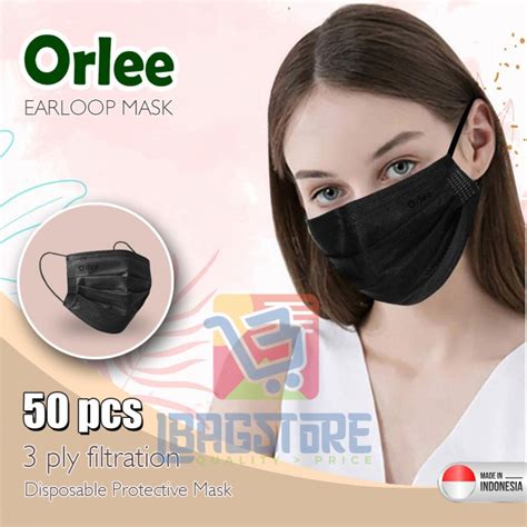 Jual Masker Ply Hitam Full Black Orlee Medis Ply Earloop Kemenkes