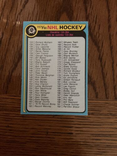 Opc O Pee Chee Hockey Checklist Unmarked Nice Ebay