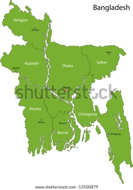 Bangladesh Map Provinces Capital Cities Stock Vector Royalty Free