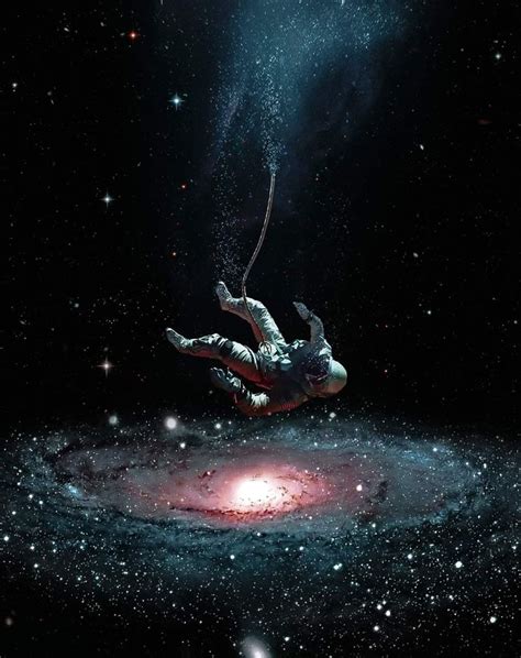 An Astronaut Floating In The Sky Above A Spiral Galaxy