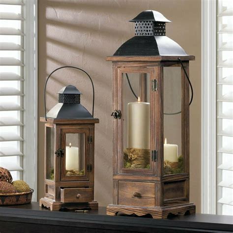 Wooden Lantern Set Farmhouse Candleholder Rustic Candle Holder Wood Centerpiece Unbranded