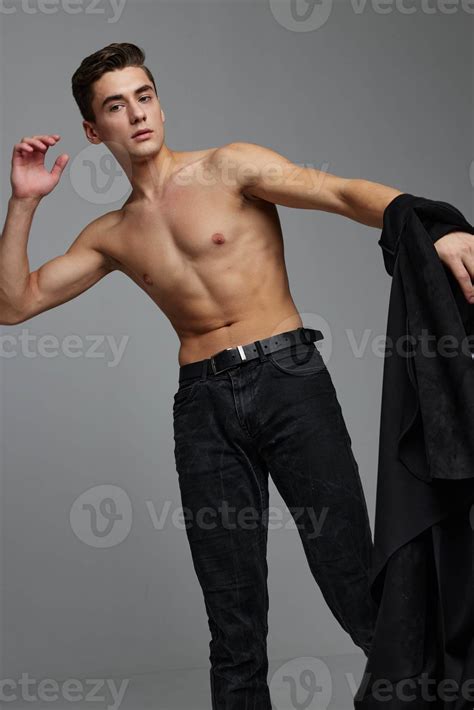 Handsome Man Nude Torso Black Shirt In Hand Studio Posing 21994834 Stock Photo At Vecteezy