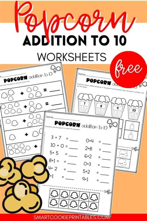 Free Printable Popcorn Addition To Worksheets Smart Cookie Printables