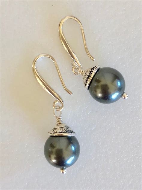 Silver Grey Pearl Earrings Freshwater Cultured Pearls June Etsy