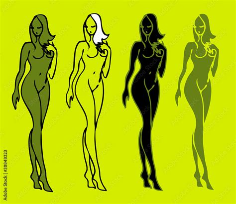 Beautiful Nude Woman Silhouettes Vector Sketch Emblems Stock Photo Adobe Stock
