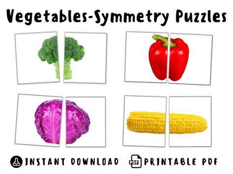 Rompecabezas de simetría de verduras tarjetas de coincidencia Etsy España