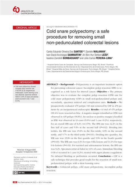 (PDF) COLD SNARE POLYPECTOMY: A SAFE PROCEDURE FOR REMOVING SMALL NON ...