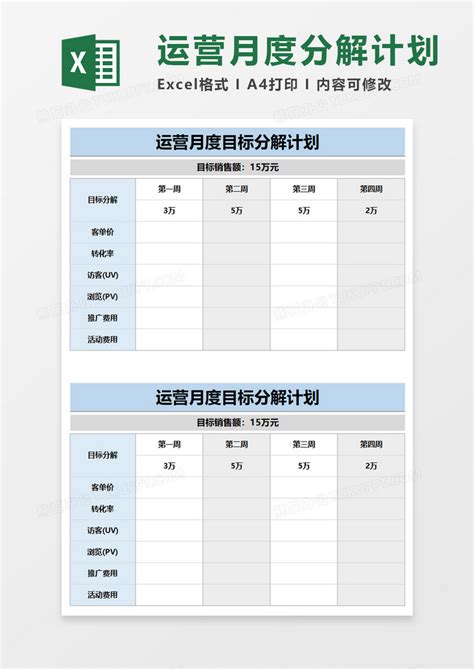 运营月度目标分解计划excel模板下载目标图客巴巴