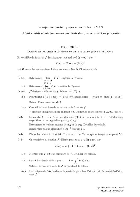 Concours Geipi Polytech 2012 Mathématiques Corrigé AlloSchool