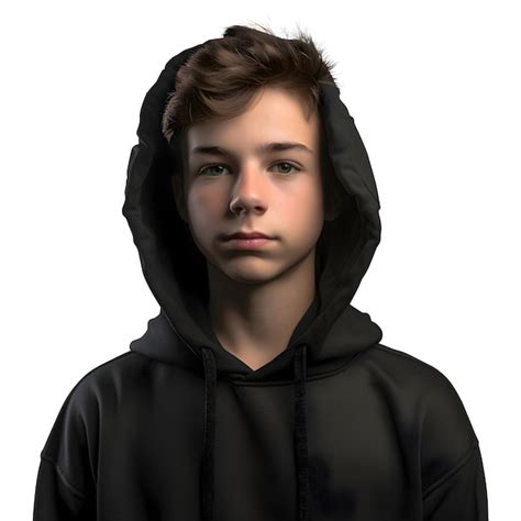 Renderización Digital En 3d De Un Adolescente Con Una Sudadera Negra Aislada Sobre Un Fondo