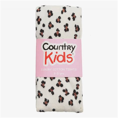 Country Kids White Opaque Cotton Animal Print Tights Childrensalon