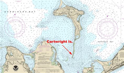 Image: NOAA map of Gardiners Bay, Gardiners Island and small narrow ...