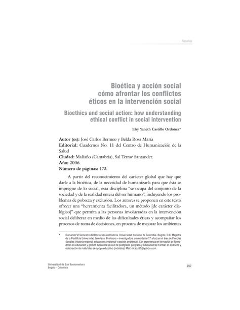 PDF Bioética y acción social cómo afrontar los conflictos éticos en