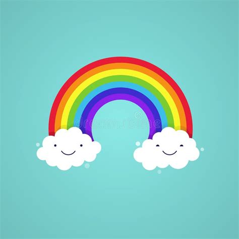 Schöne Und Bunte Karikaturvektorillustration Des Regenbogens Und Zwei