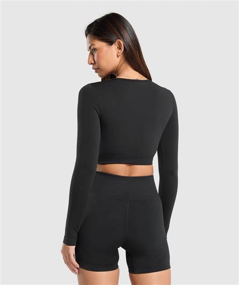 Gymshark Everyday Seamless Long Sleeve Crop Top Black Gymshark