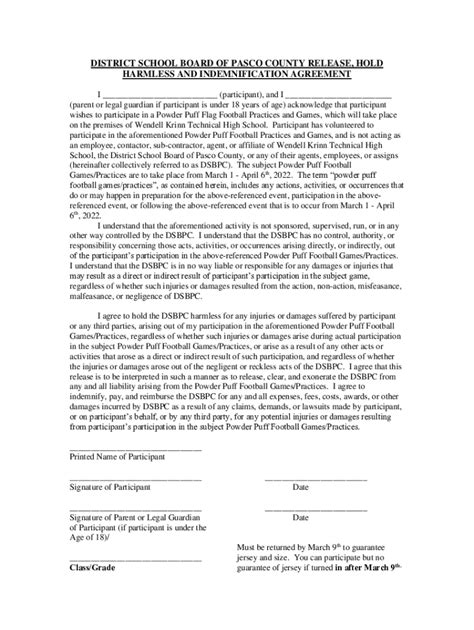 Fillable Online Pasco County Liability Waiver And Permission Form Fax