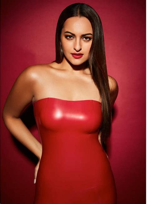 Slay or Nay: Sonakshi Sinha in an INR 41,600/- Dead Lotus Couture red latex dress for a photo ...